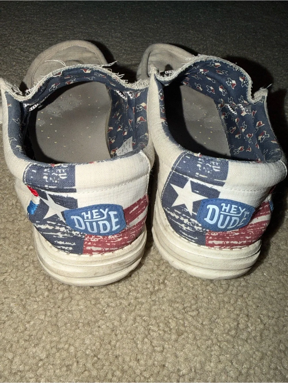 Hey Dude Beige Canvas Slip-On Loafers with Texas Flag Accent